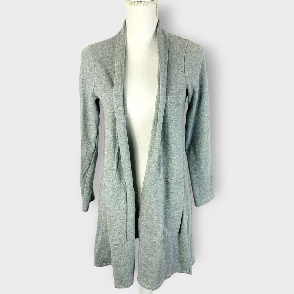 Pure Jill Cardigan Long Lagenlook Gray Pocket Open Front Size Small Petite PS - Picture 1 of 8